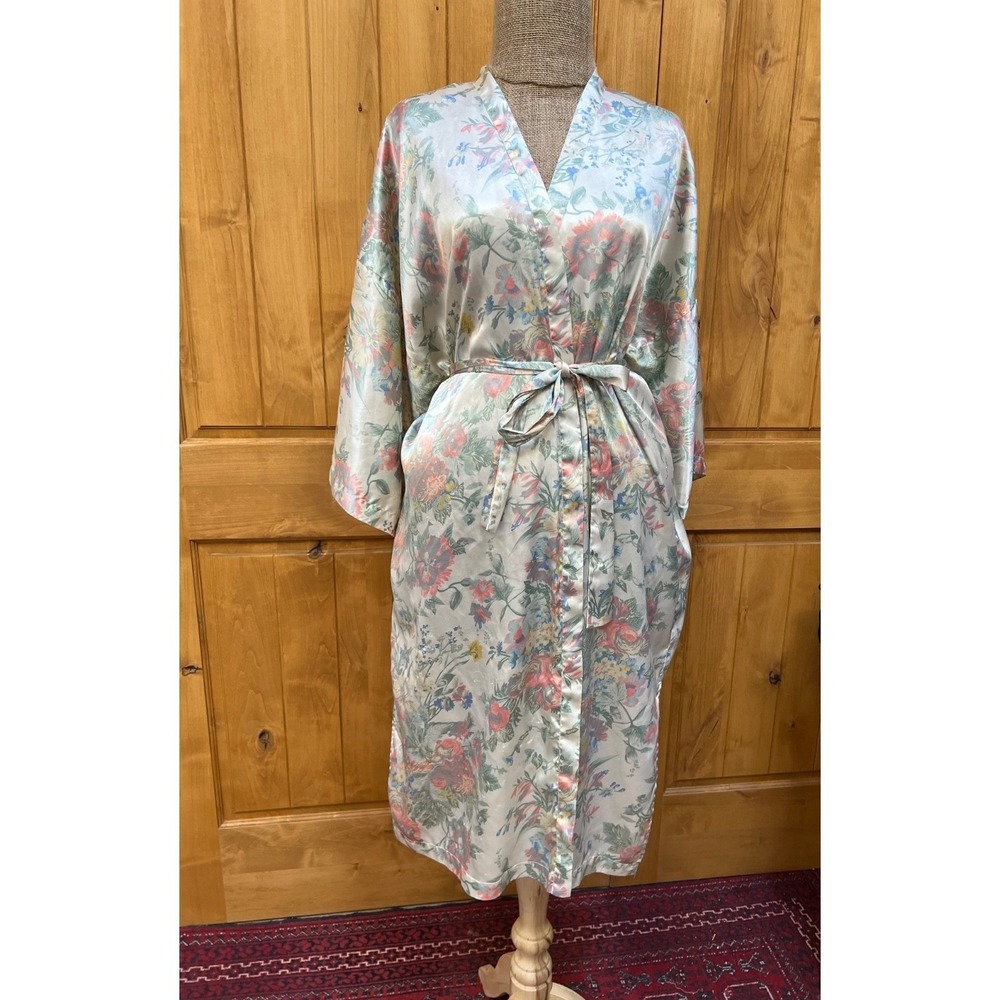 Victorias Secret Gold Label Floral Satin Robe One Size Flaws
